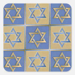 Gold Blue Star of David Art Panels Square Sticker