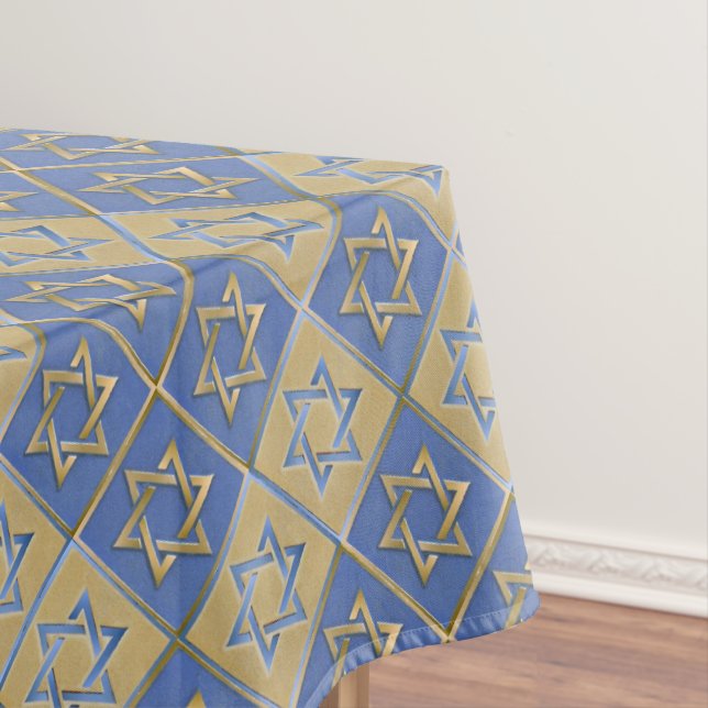 Gold Blue Star of David Art Panels Tablecloth (In Situ)