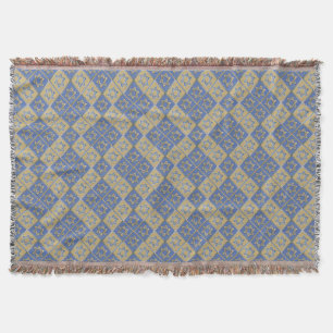 Gold Blue Star of David Art Panels Throw Blanket