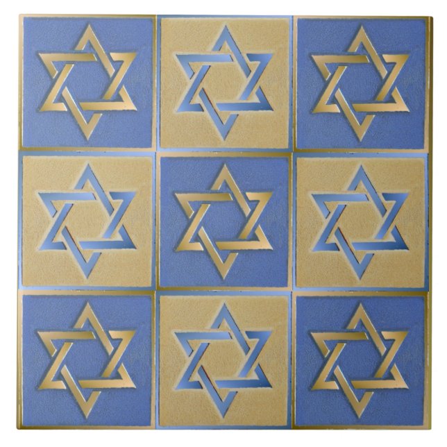 Gold Blue Star of David Art Panels Tile (Front)
