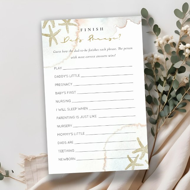 Gold Blue Starfish Finish Dad's Phrase Baby Shower (Creator Uploaded)