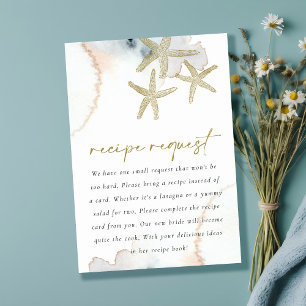 Gold Blue Starfish Recipe Request Bridal Shower  Enclosure Card
