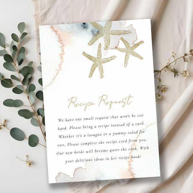 Gold Blue Starfish Recipe Request Bridal Shower  Enclosure Card (Creator Uploaded)