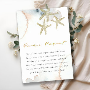 Gold Blue Starfish Recipe Request Bridal Shower  Enclosure Card