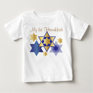 Gold & Blue Stars of David My 1st Hanukkah Baby T-Shirt