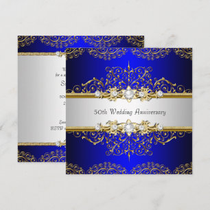 Gold Blue Swirl 50th Wedding Anniversary Invite