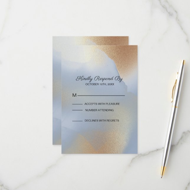 Gold & Blue Texture  RSVP Card (Front/Back In Situ)