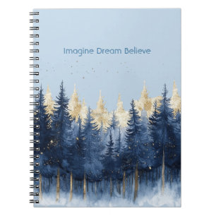 Gold Blue Trees Imagine Dream Believe   Notebook
