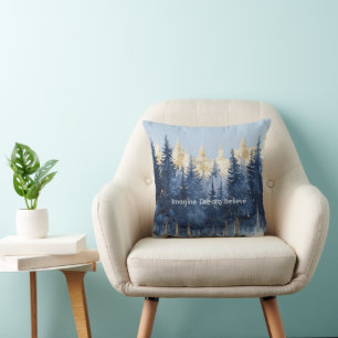 Gold Blue Trees Imagine Dream Believe Throw Pillow