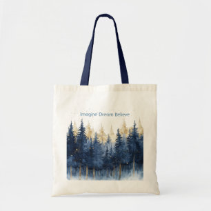 Gold Blue Trees Imagine Dream Believe   Tote Bag