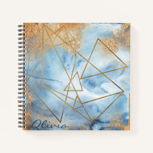 Gold Blue Watercolor Abstract Name Script Notebook