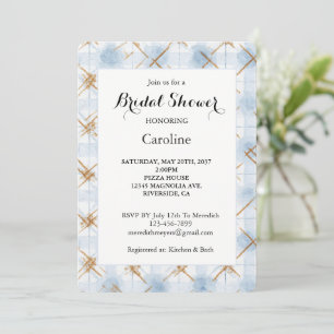 Gold Blue White Stripes Bridal Shower Invitation