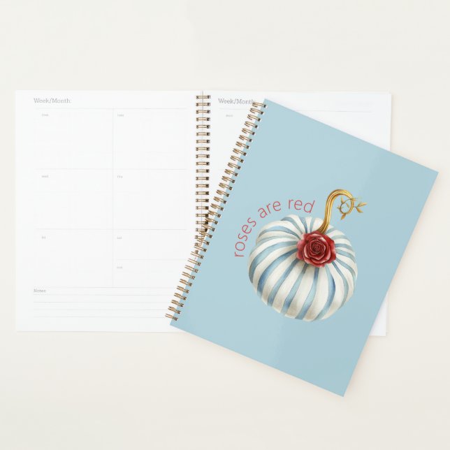Gold Blue White Stripes Red Rose Pumpkin Planner (Display)