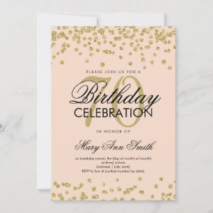 Gold Blush 70th Birthday Party Glitter Confetti Invitation