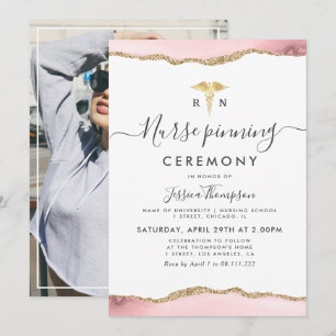 gold blush agate Nurse pinning ceremony Invitation