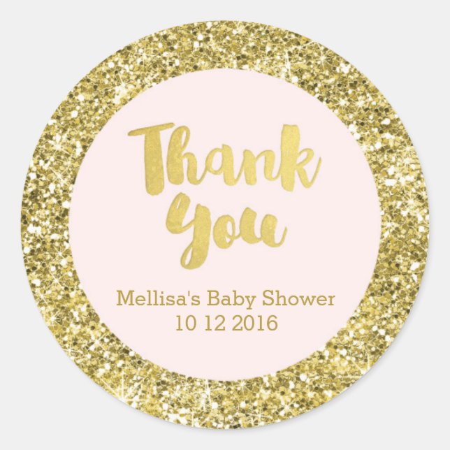 Gold Blush Baby Shower Thank You Favour Sticker (Front)