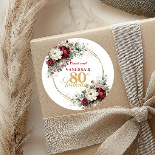 Gold Blush Burgundy 80th Birthday Stickers