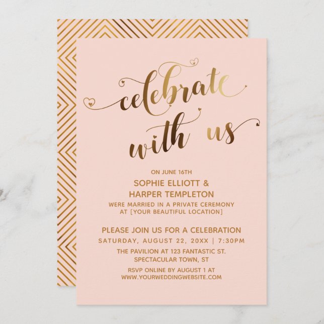 Gold & Blush Celebrate with Us Post-Wedding Party Invitation (Front/Back)