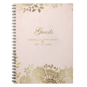 Gold blush elegant lace wedding guest book