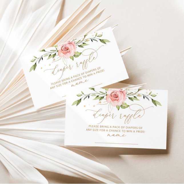 Gold blush floral diaper raffle ticket enclosure card (Creator Uploaded)