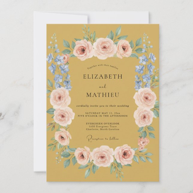 Gold Blush Floral Romantic Wedding Invitation (Front)