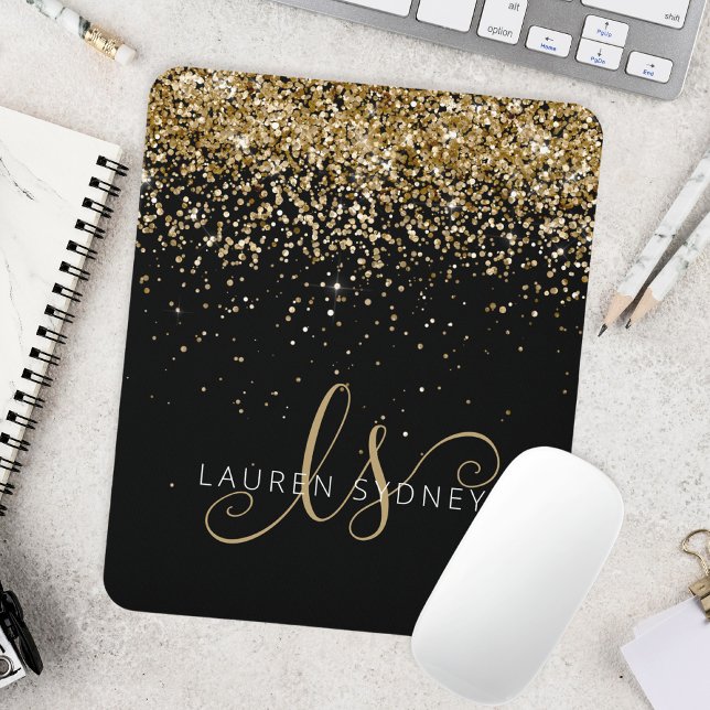 Gold Blush Glitter Glam Monogram Name Mouse Pad (Creator Uploaded)