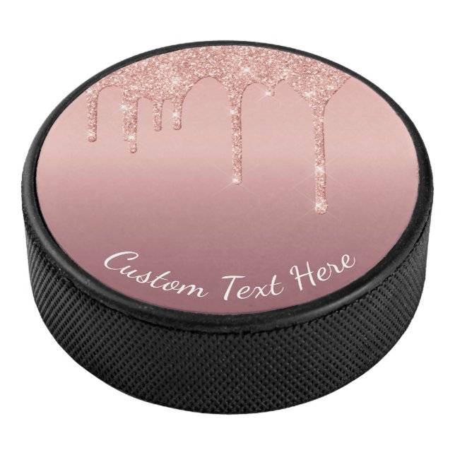 Gold Blush Glitter Hockey Puck with Custom Text (3/4)