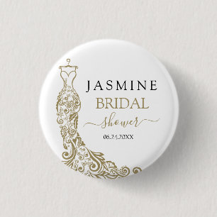  Gold Blush Gown Bridal Shower 1 Inch Round Button
