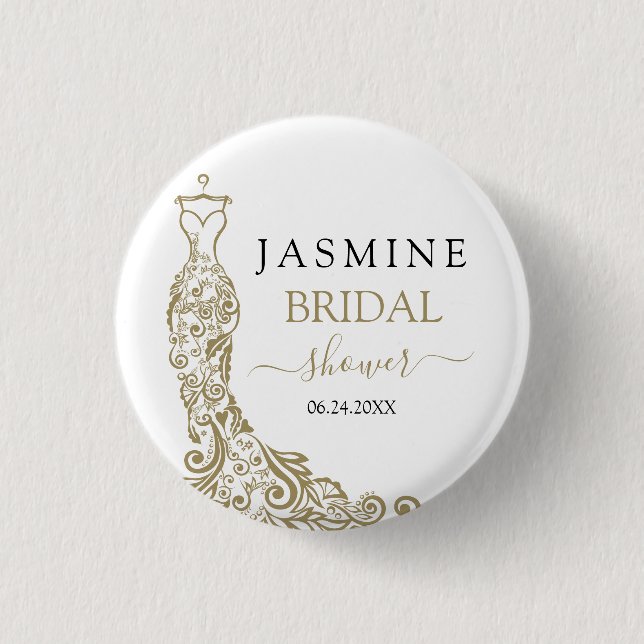  Gold Blush Gown Bridal Shower 1 Inch Round Button (Front)