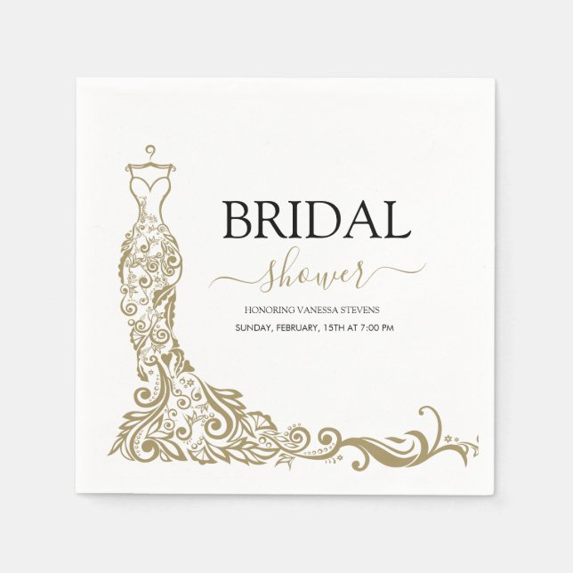  Gold Blush Gown Bridal Shower Napkin (Front)