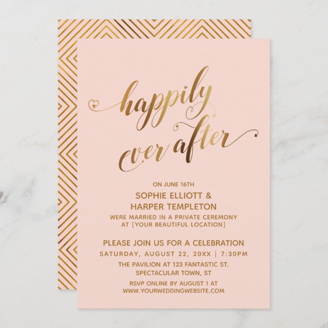 Gold & Blush Happily Ever After Post Wedding Invitation (Front/Back)