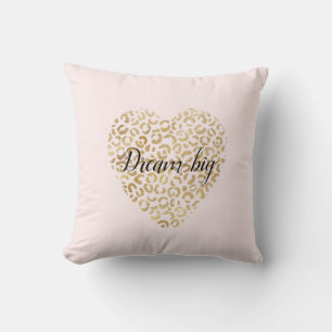 Gold Blush Leopard Print Heart       Throw Pillow