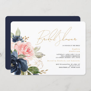 Gold Blush Navy Floral Bridal Shower Invitation