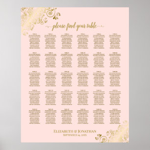 Gold & Blush Pink 30 Table Wedding Seating Chart