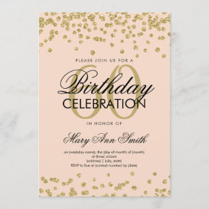 Gold Blush Pink 60th Birthday Glitter Confetti Invitation
