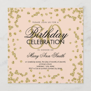 Gold Blush Pink 80th Birthday Glitter Confetti Invitation