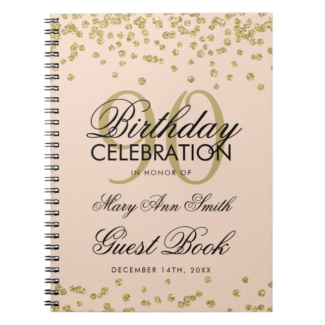 Gold Blush Pink 90e Anniversaire Livre d'hôtes Con (Devant)
