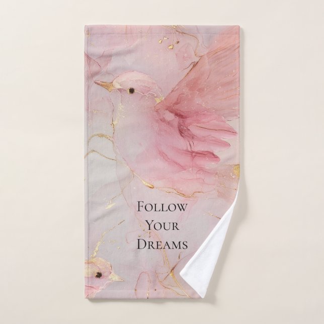 Gold Blush Pink Birds Baby Shower Hand Towel (Hand Towel)
