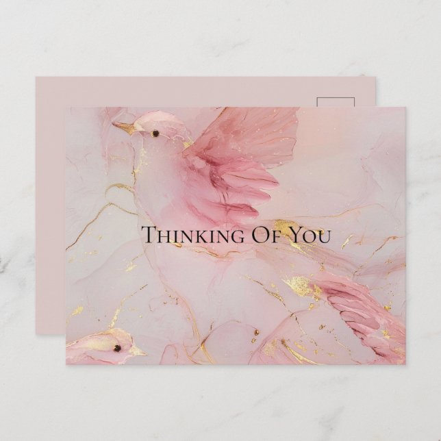 Gold Blush Pink Birds Baby Shower Postcard (Front/Back)