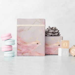 Gold Blush Pink Birds Baby Shower Wrapping Paper