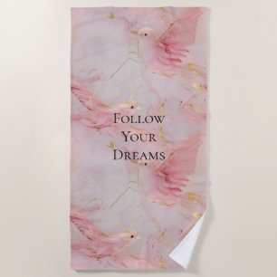 Gold Blush Pink Birds Beach Towel