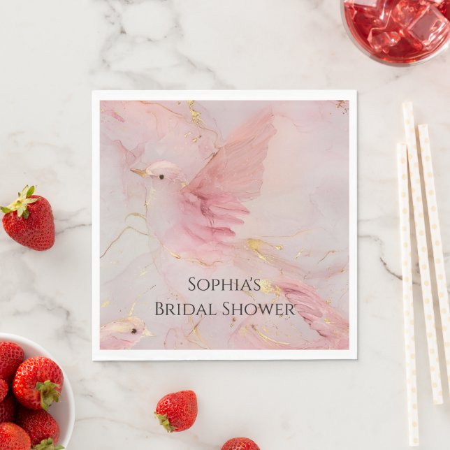 Gold Blush Pink Birds Bridal Shower Napkin (Insitu)