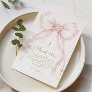 Gold Blush Pink Bow Baptism Thank You Card
