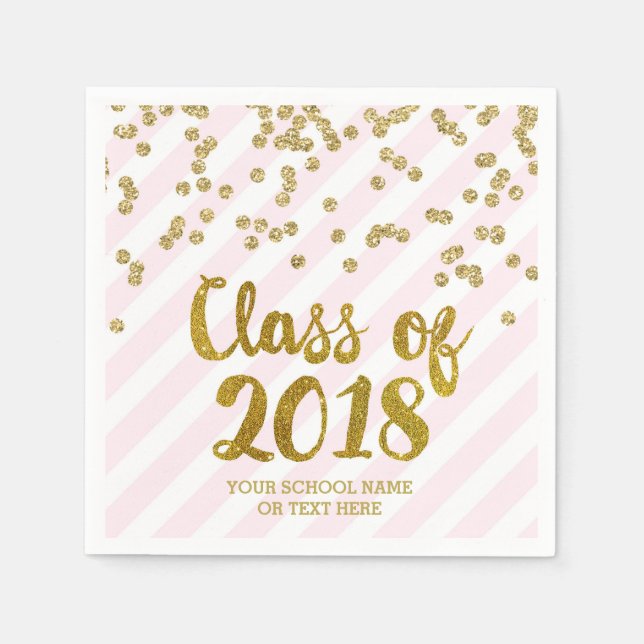 Gold Blush Pink Confetti Class of 2018 Graduation Napkin (Front)