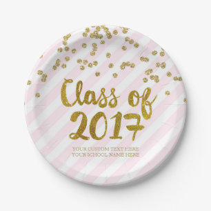 Gold Blush Pink Confetti Graduation 2017 Paper Plate