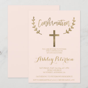Gold blush pink elegant typography confirmation invitation