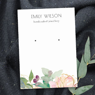 Gold Blush Pink Floral Bunch Earring Display Business Card