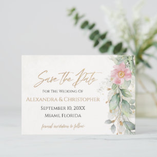 Gold & Blush Pink Floral Greenery Save The Date