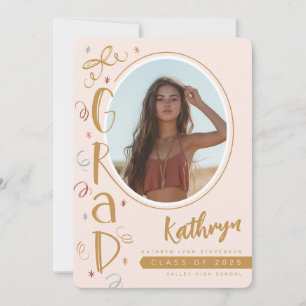 Gold Blush Pink Fun Photo Graduation Announcement