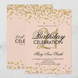 Gold Blush Pink Glitter Confetti 21st Birthday Invitation